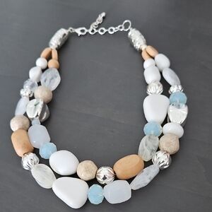 Elegant White and Blue Beaded Necklace